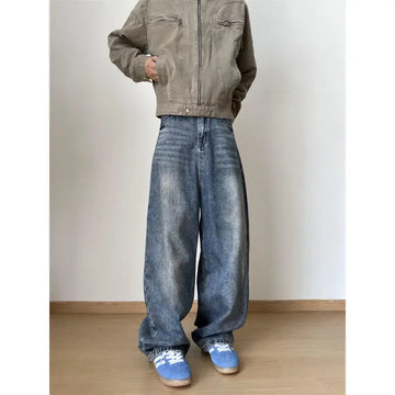 Riolio Streetwear Loose Jeans Men New Korean Style Fashion Loose Straight Wide Leg Pants  Men's Brand Clothing baggy jeans hot